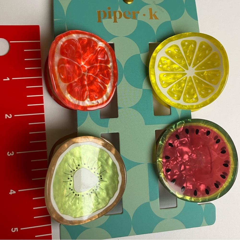 NWT 🍉🍋🥝🍊 Piper K Fruit Themed Hair Claw Clips Set of 4 - Picture 9 of 14